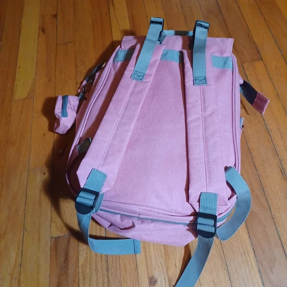 Baby Diaper Changing Pink Backpack With Grey Accents - Picture 6 of 7